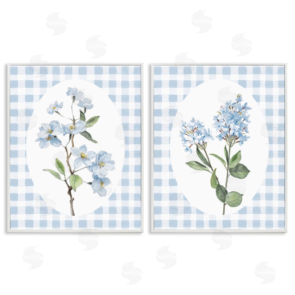 Sundance Graphics Blooms on Blue Checkered White Framed Giclee Wall Art Print