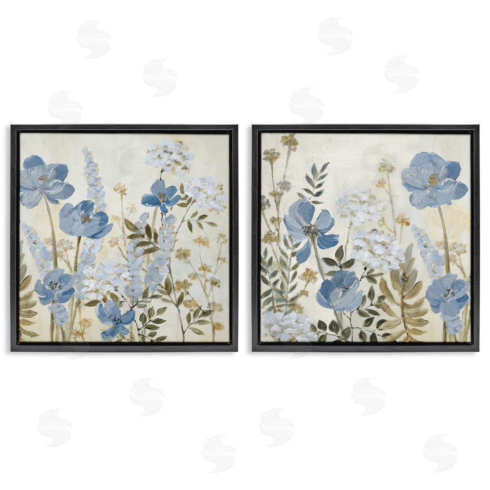 Sundance Graphics Blue Peaceful Garden Black Floating Frame Canvas Wall Art Print