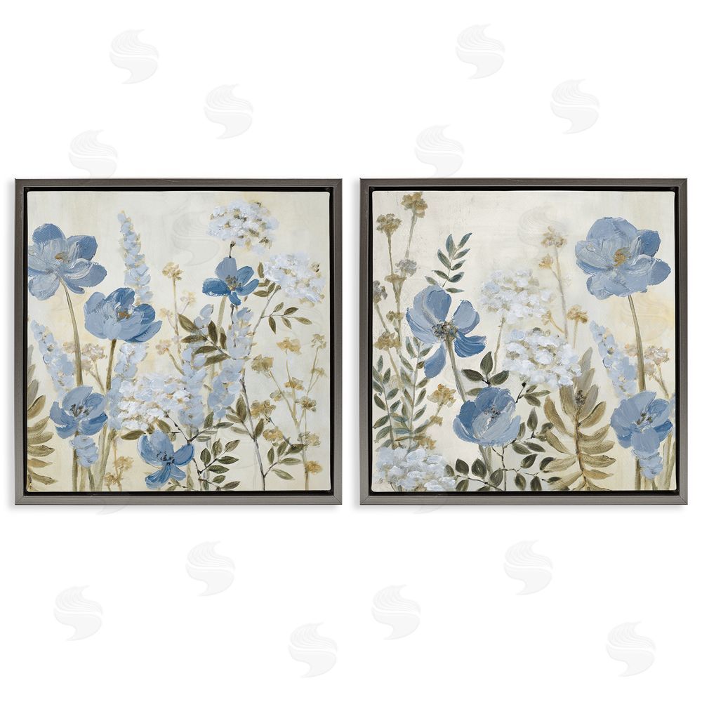 Sundance Graphics Blue Peaceful Garden Gray Floating Frame Canvas Wall Art Print