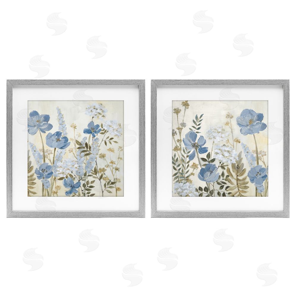 Sundance Graphics Blue Peaceful Garden Gray Framed Print Under Glass Wall Art