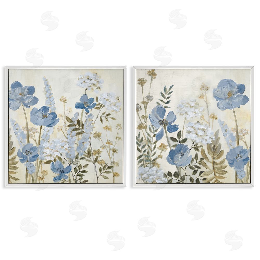 Sundance Graphics Blue Peaceful Garden White Framed Giclee Wall Art Print