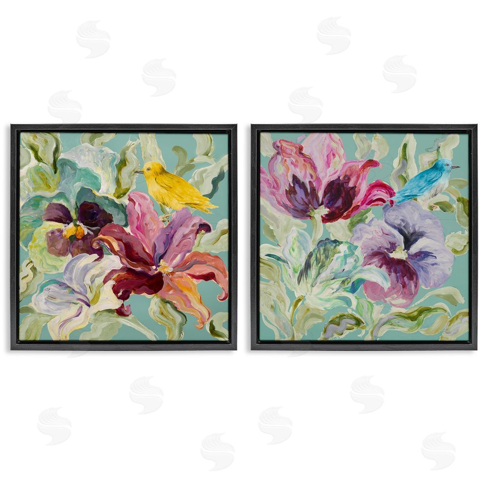 Sundance Graphics Lyrical Garden Canaries Black Floating Frame Canvas Wall Art Print