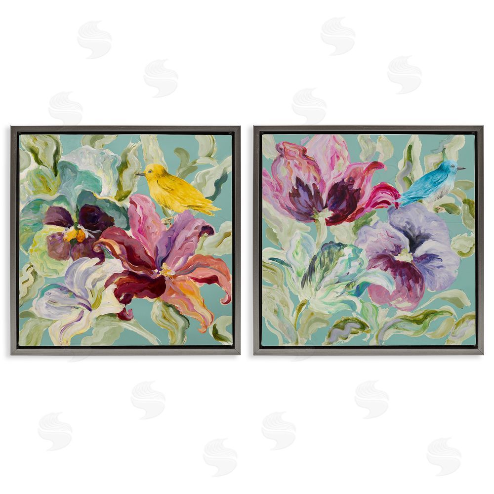 Sundance Graphics Lyrical Garden Canaries Gray Floating Frame Canvas Wall Art Print