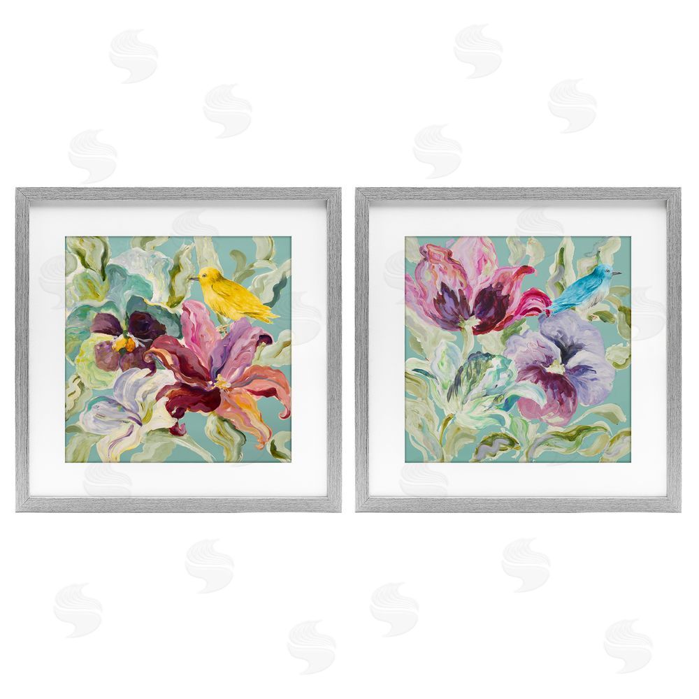 Sundance Graphics Lyrical Garden Canaries Gray Framed Print Under Glass Wall Art