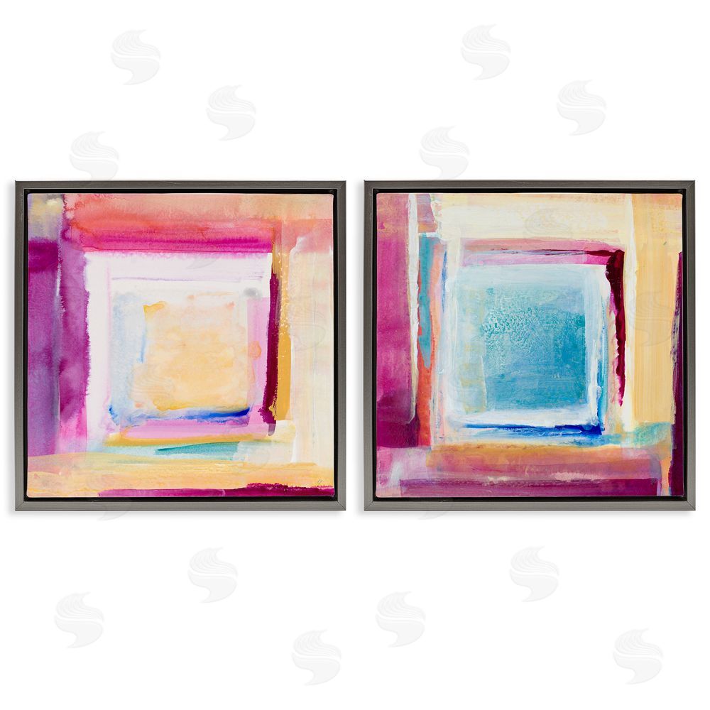 Sundance Graphics Pink & Yellow New Day Gray Floating Frame Canvas Wall Art Print