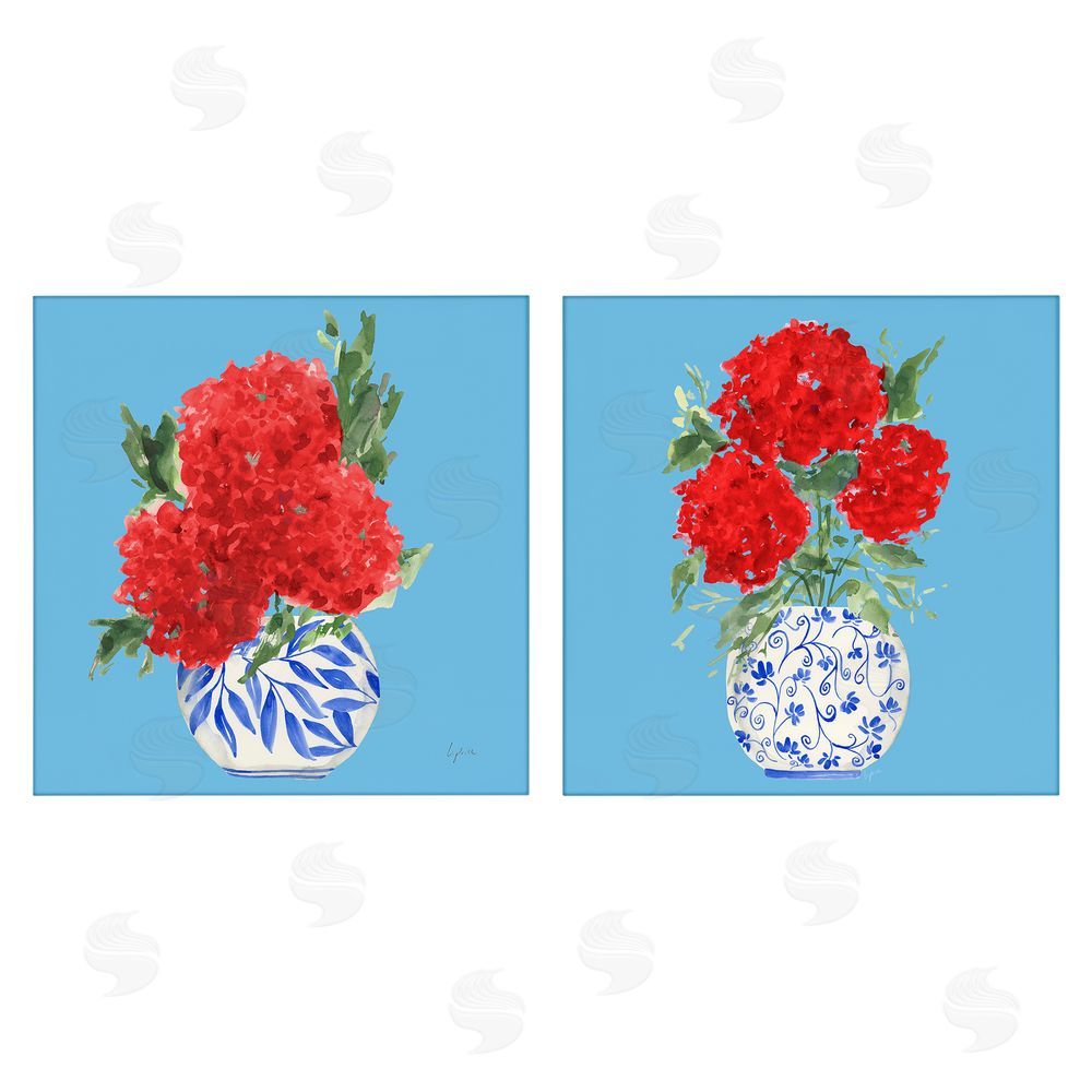 Sundance Graphics Bright Red & Blue Hydrangeas Canvas Wall Art Print