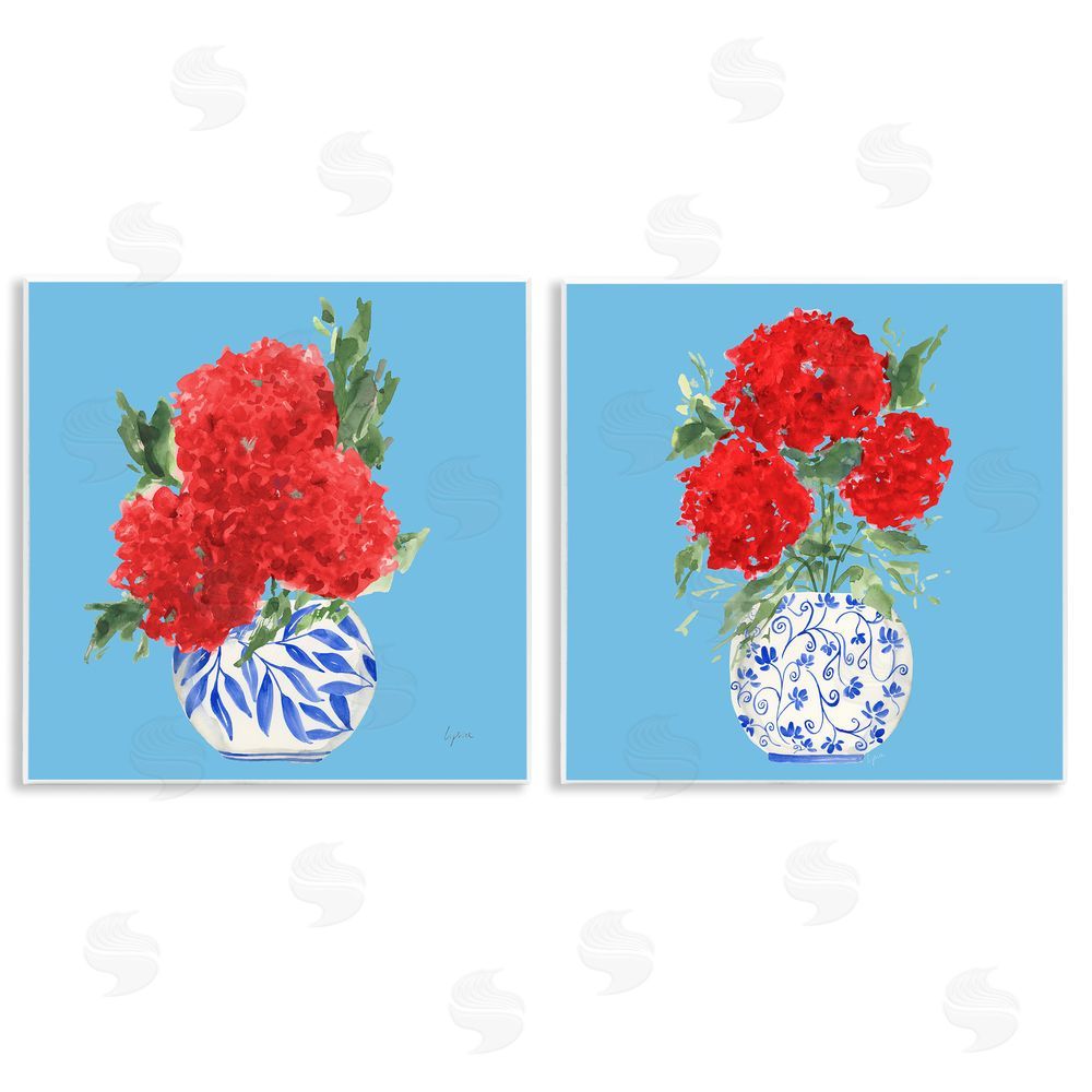 Sundance Graphics Bright Red & Blue Hydrangeas Wall Plaque Printed Art