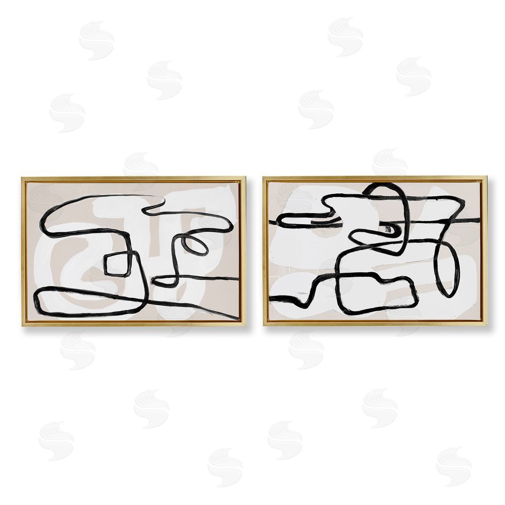 Sundance Graphics Neutral Twists & Turns Gold Floating Frame Canvas Wall Art Print