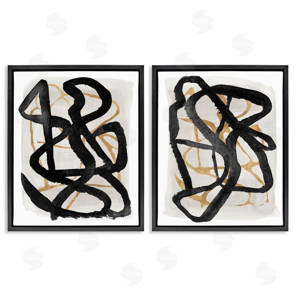 Sundance Graphics Contemporary Hindsight Squiggles Black Floating Frame Canvas Wall Art Print