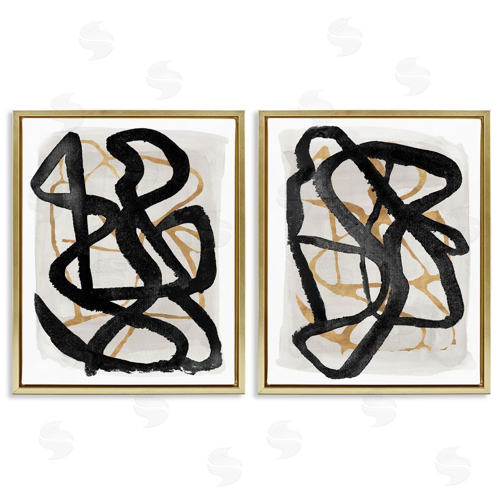 Sundance Graphics Contemporary Hindsight Squiggles Gold Floating Frame Canvas Wall Art Print