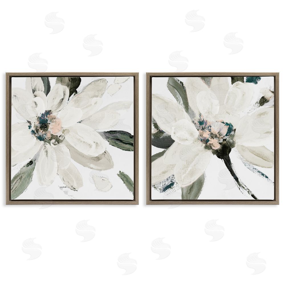 Sundance Graphics Naturally Blooming White Flowers Brown Floating Frame Canvas Wall Art Print