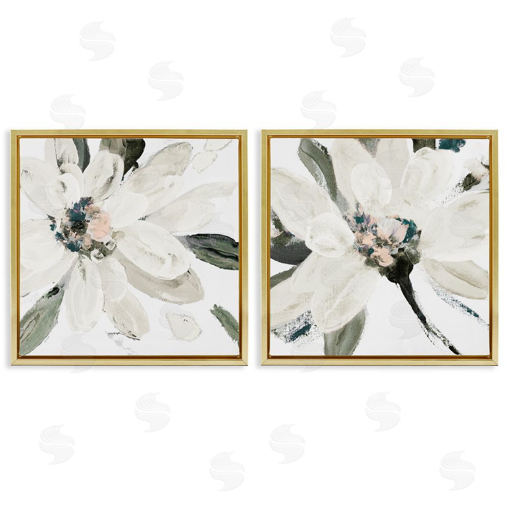 Sundance Graphics Naturally Blooming White Flowers Gold Floating Frame Canvas Wall Art Print