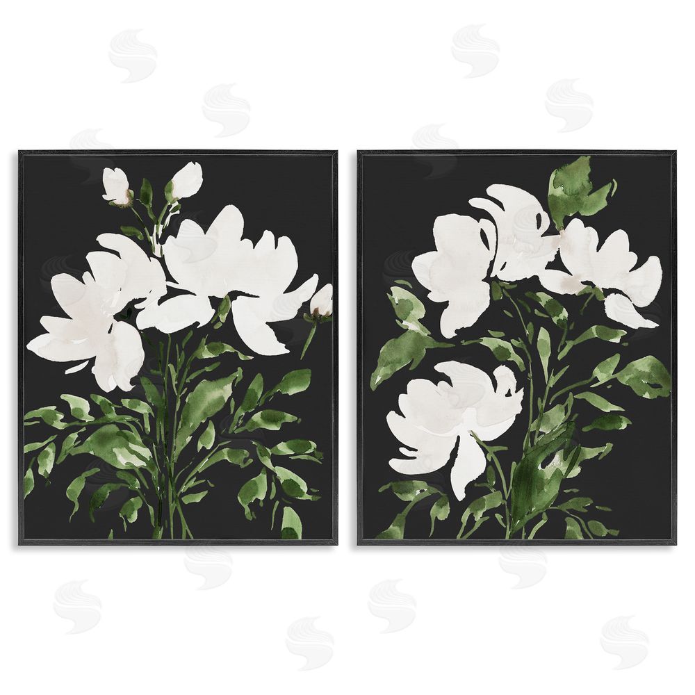 Lucille Price White On Black Blooms Black Framed Giclee Wall Art Print