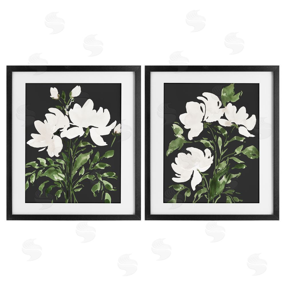 Lucille Price White On Black Blooms Black Framed Print Under Glass Wall Art