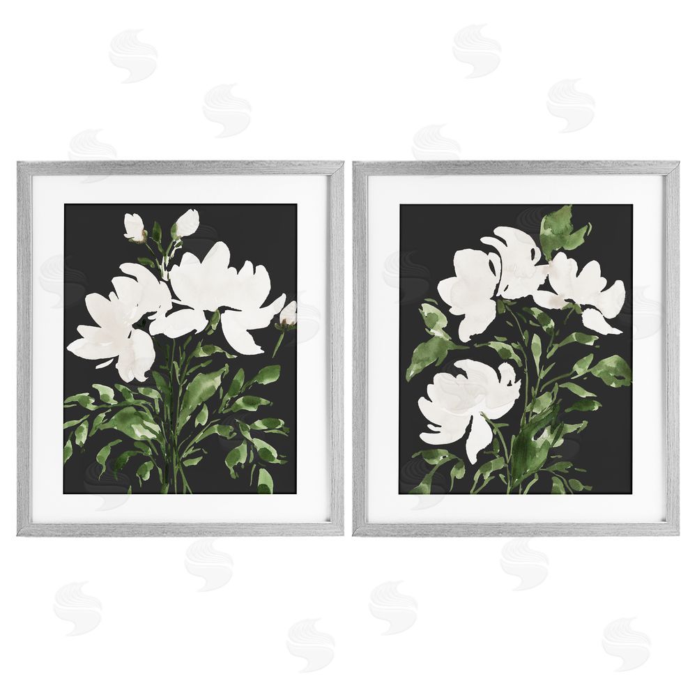 Lucille Price White On Black Blooms Gray Framed Print Under Glass Wall Art