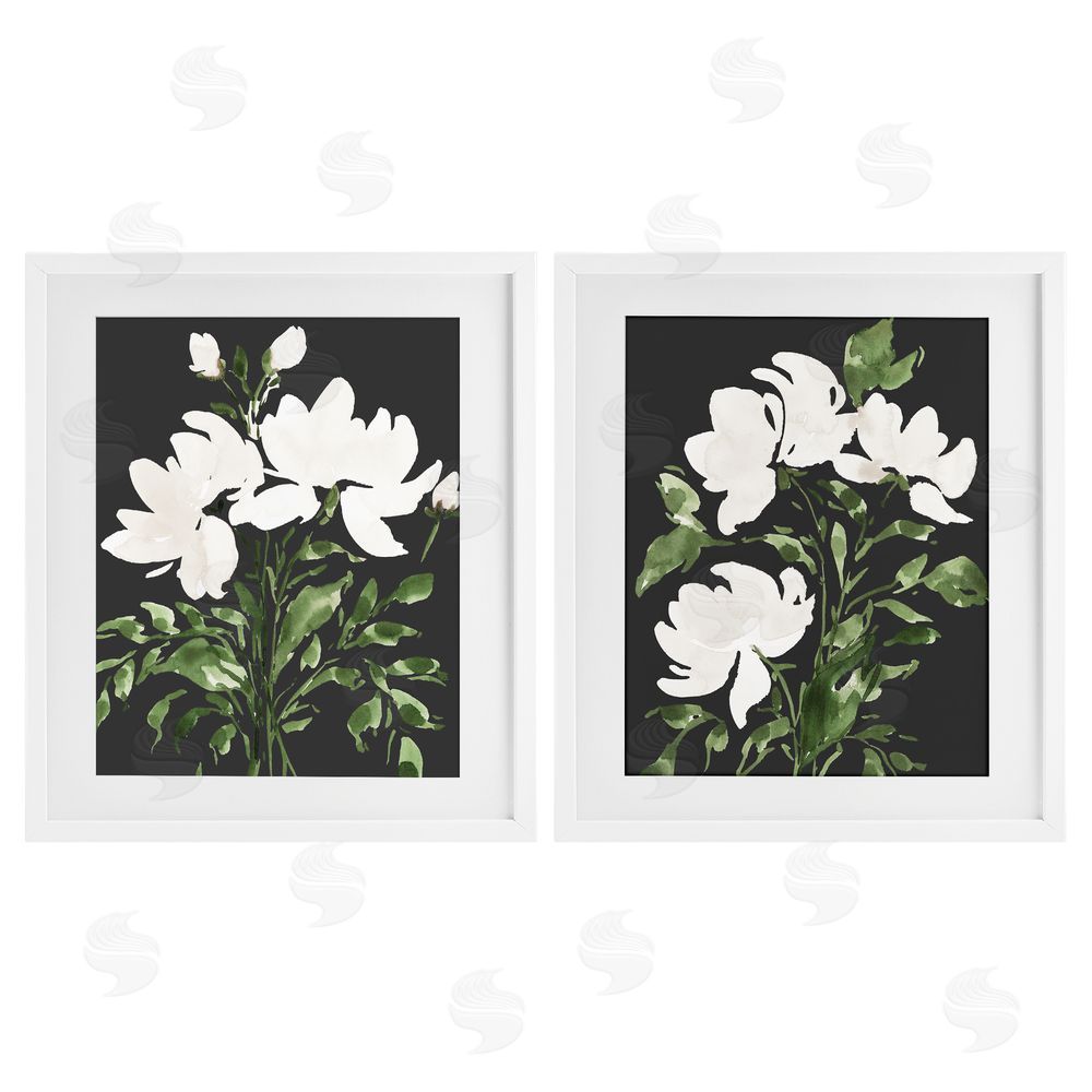 Lucille Price White On Black Blooms White Framed Print Under Glass Wall Art