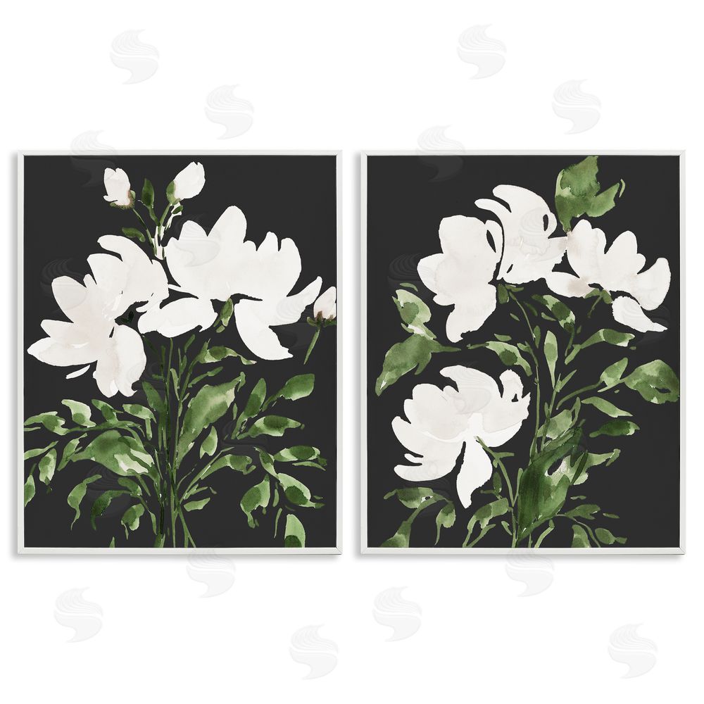 Lucille Price White On Black Blooms White Framed Giclee Wall Art Print