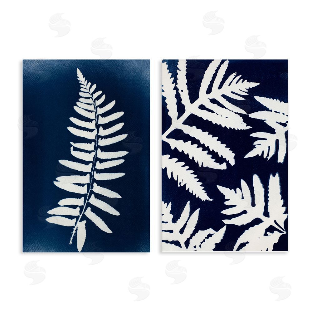 Lynn Byrd Fern Leaves on Indigo Stretched Canvas Wall Art