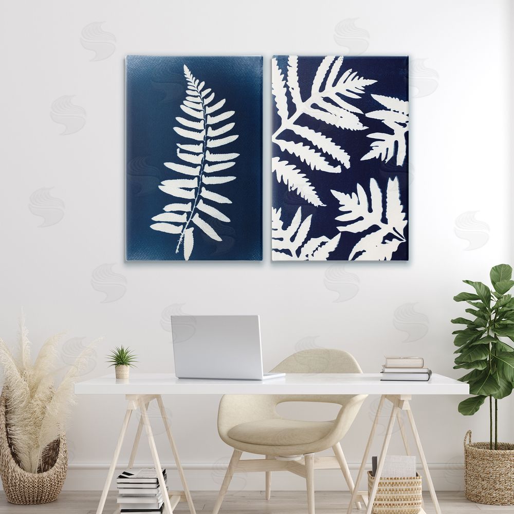 Lynn Byrd Fern Leaves on Indigo Stretched Canvas Wall Art in Room