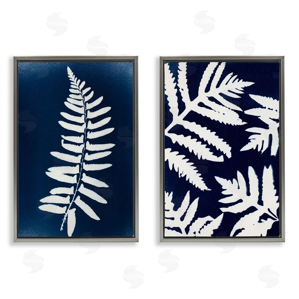 Lynn Byrd Fern Leaves on Indigo Gray Floating Frame Canvas Wall Art