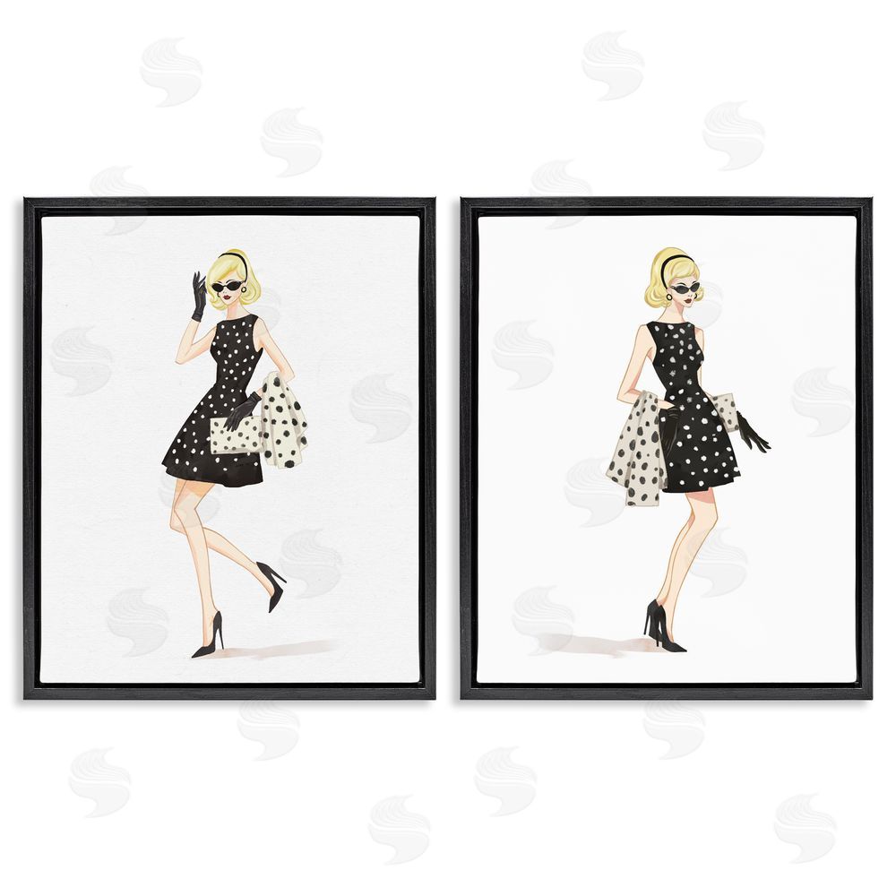 Ziwei Li Retro Glam Female Black Floating Frame Canvas Wall Art Print