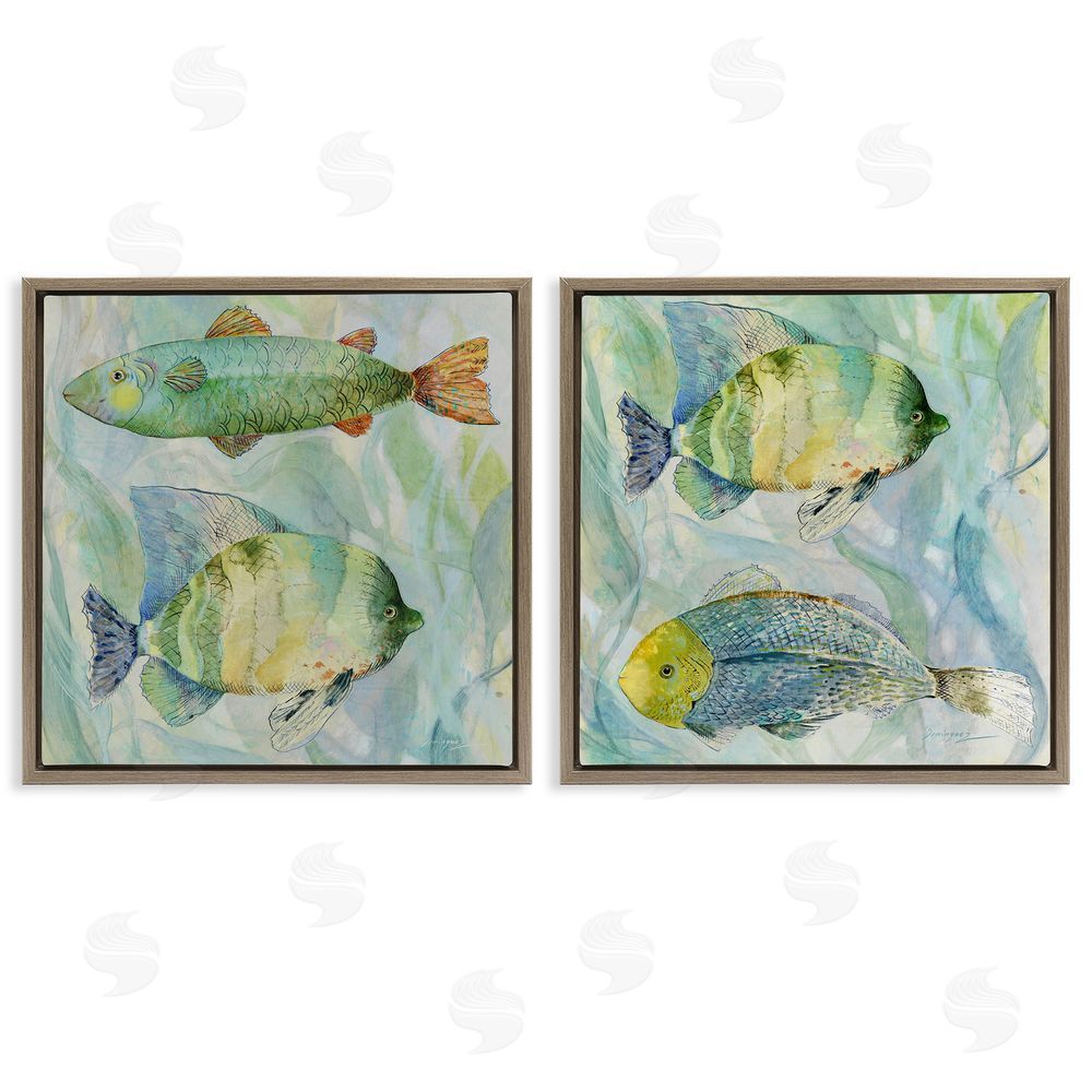 Lorenzo Collective Sweet Fish Aquatics Brown Floating Framed Canvas Wall Art Print