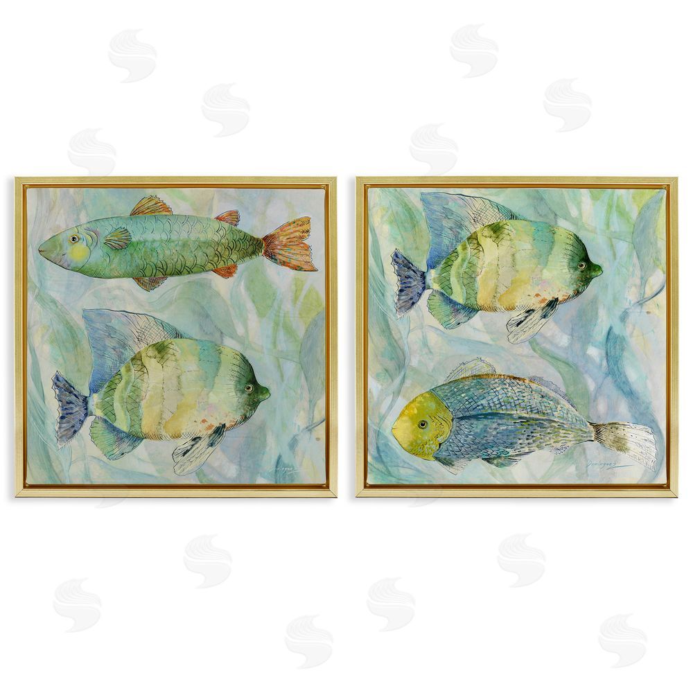 Lorenzo Collective Sweet Fish Aquatics Gold Floating Framed Canvas Wall Art Print