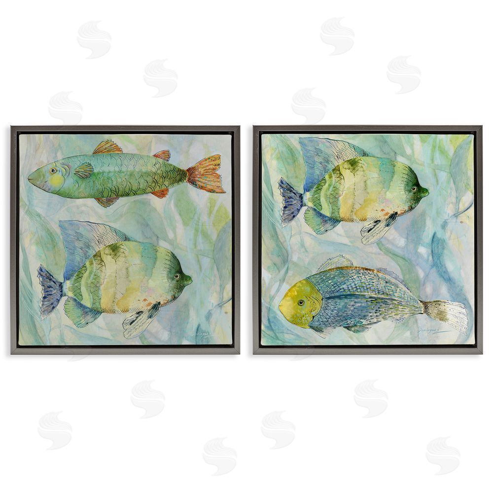 Lorenzo Collective Sweet Fish Aquatics Gray Floating Framed Canvas Wall Art Print