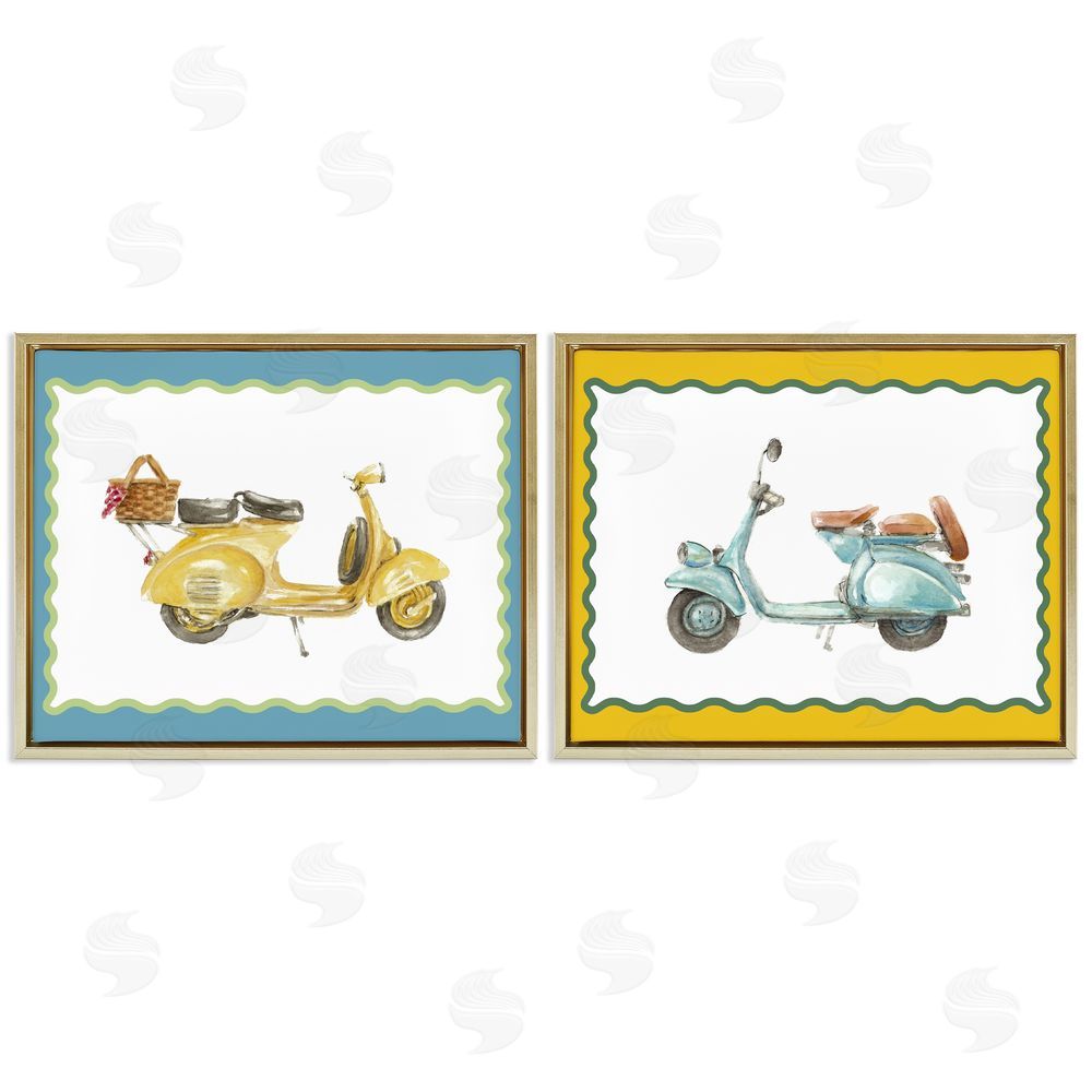 Lanie Loreth Wavy Bordered Scooters Gold Floating Framed Canvas Wall Art Print