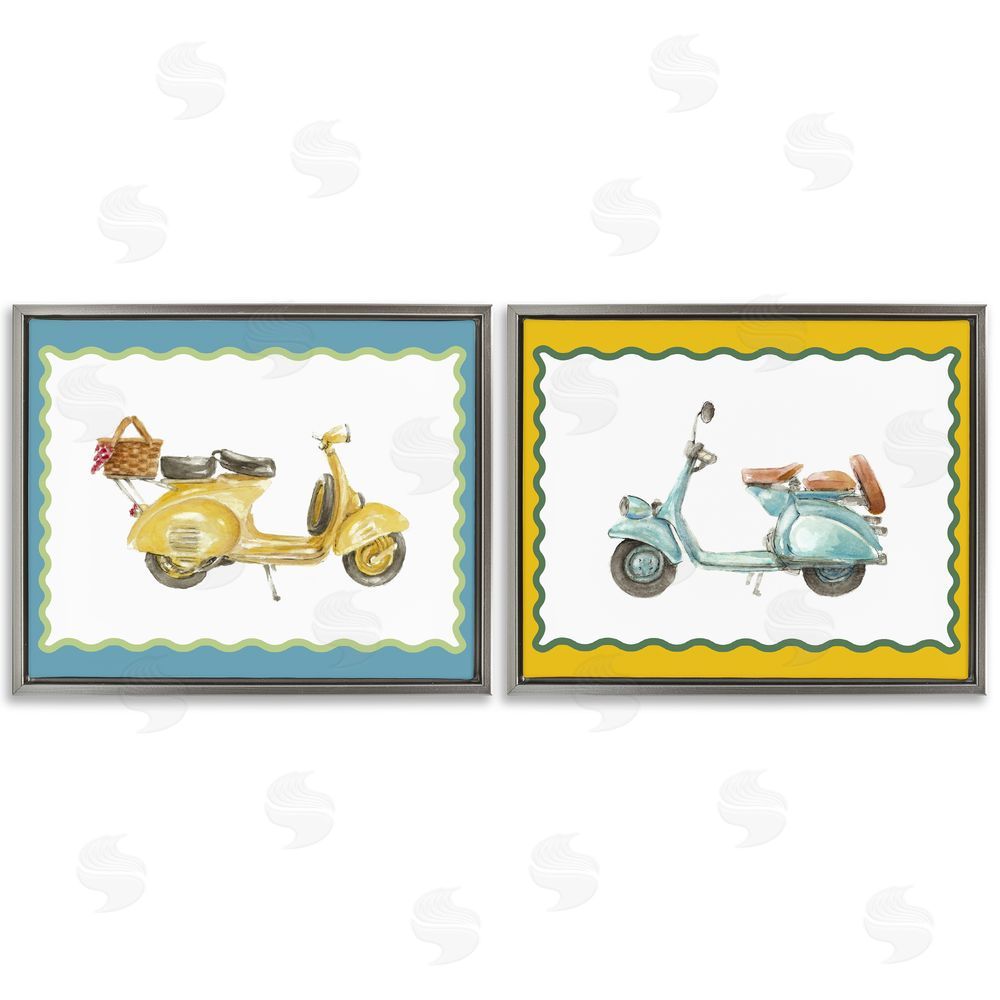 Lanie Loreth Wavy Bordered Scooters Gray Floating Framed Canvas Wall Art Print