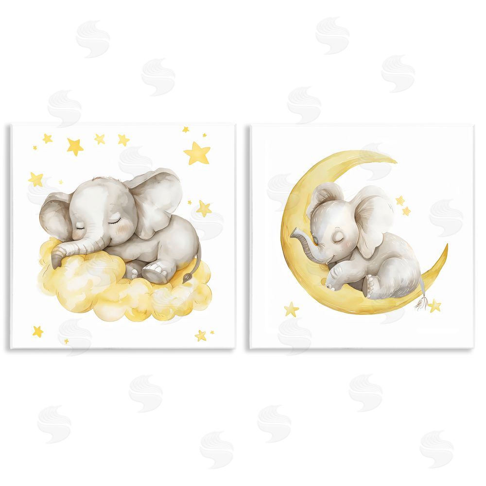 LSR Design Studio Sleeping Elephant Moon and Clouds Wall Plaque Printed Art