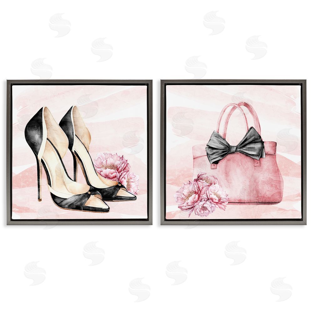 Kim Allen Rosy Glam Time Shoes Gray Floating Frame Canvas Wall Art Print