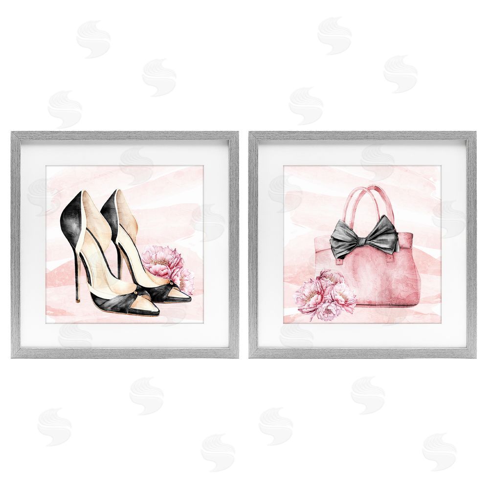 Kim Allen Rosy Glam Time Shoes Gray Framed Print Under Glass Wall Art