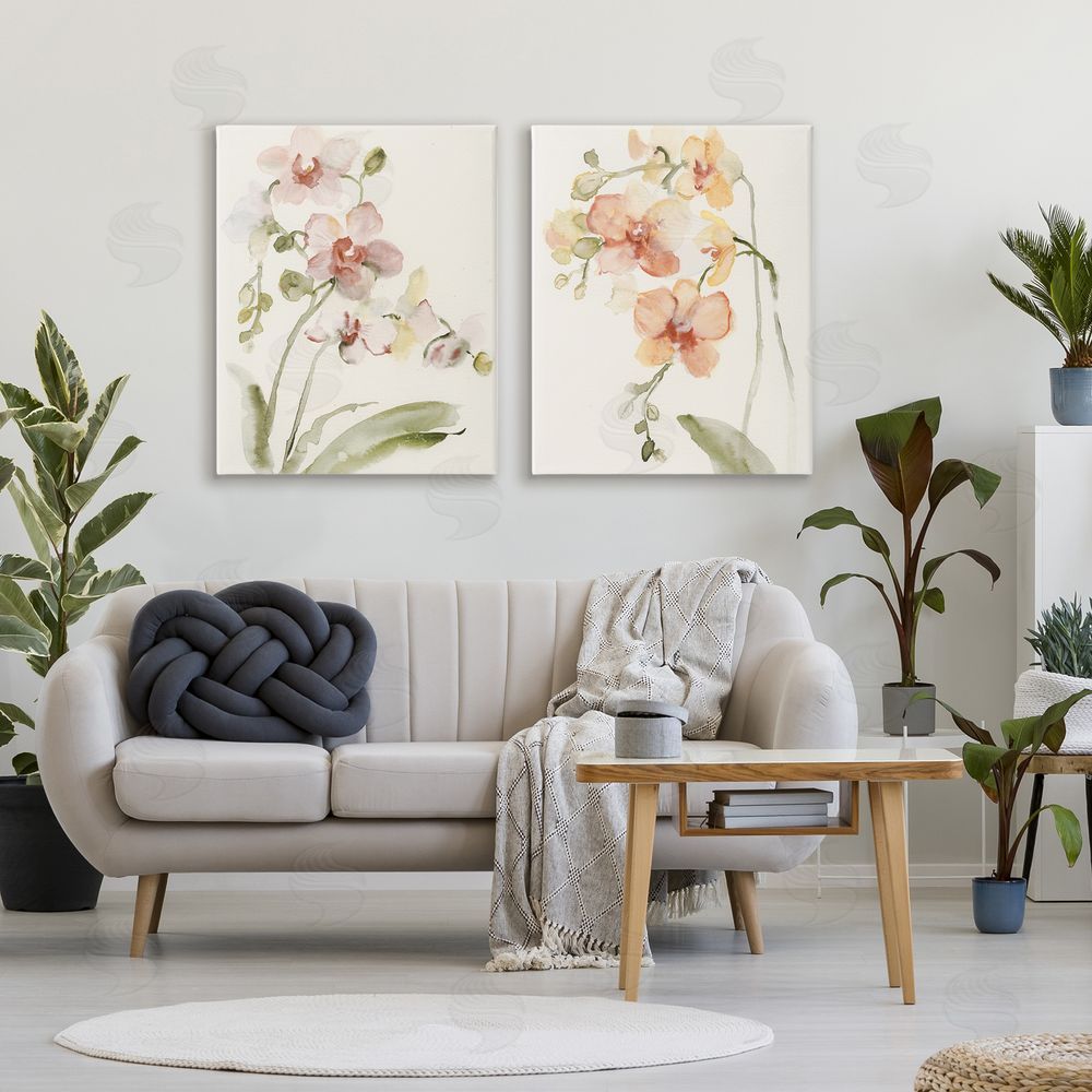 Victoria Barnes Delicate Orchids in Bloom Stretched Canvas Wall Art in Room