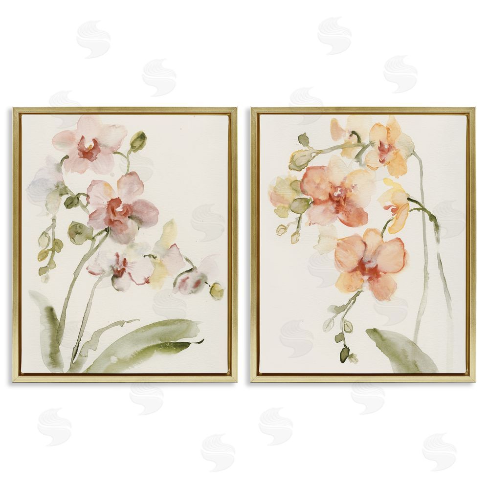 Victoria Barnes Delicate Orchids in Bloom Gold Floating Frame Canvas Wall Art Print