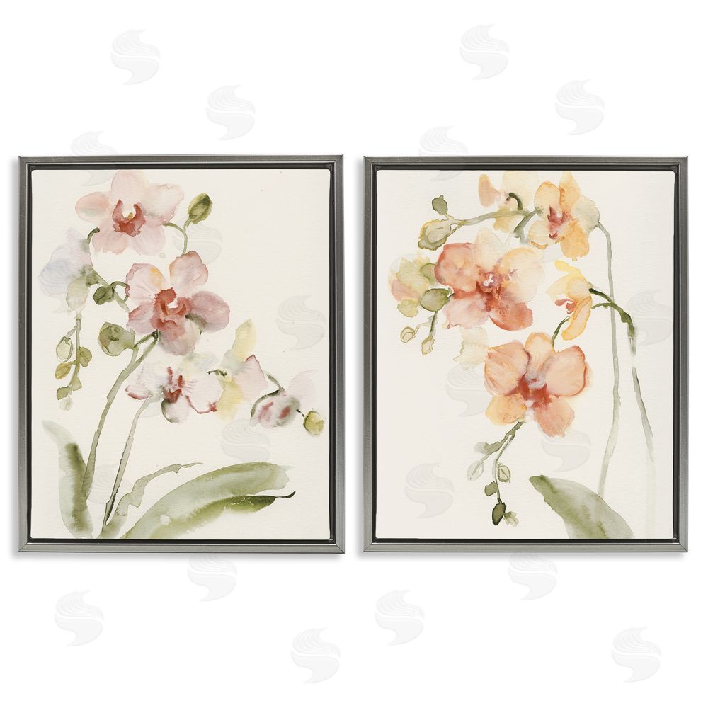 Victoria Barnes Delicate Orchids in Bloom Gray Floating Frame Canvas Wall Art Print
