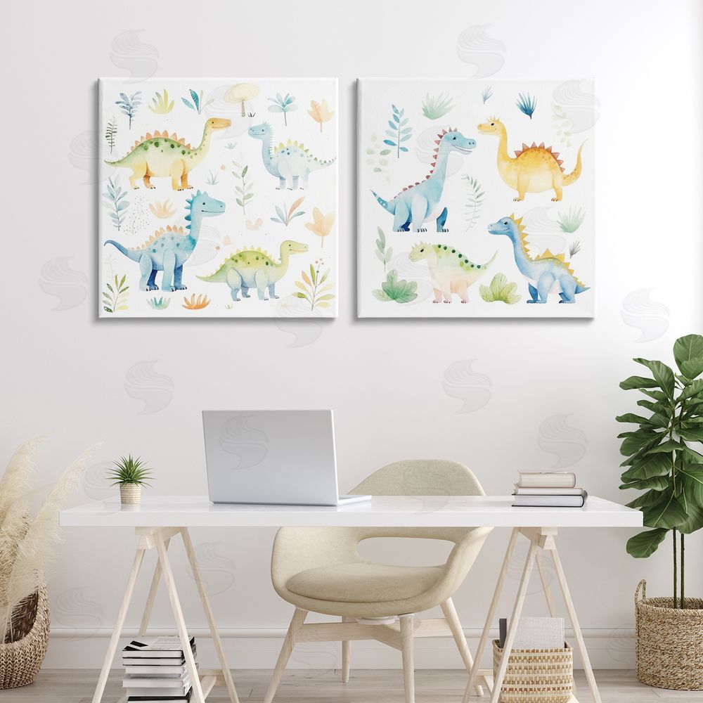 Lazar Studio Playful Dinosaur Wonders Stretched Canvas Wall Art in Room