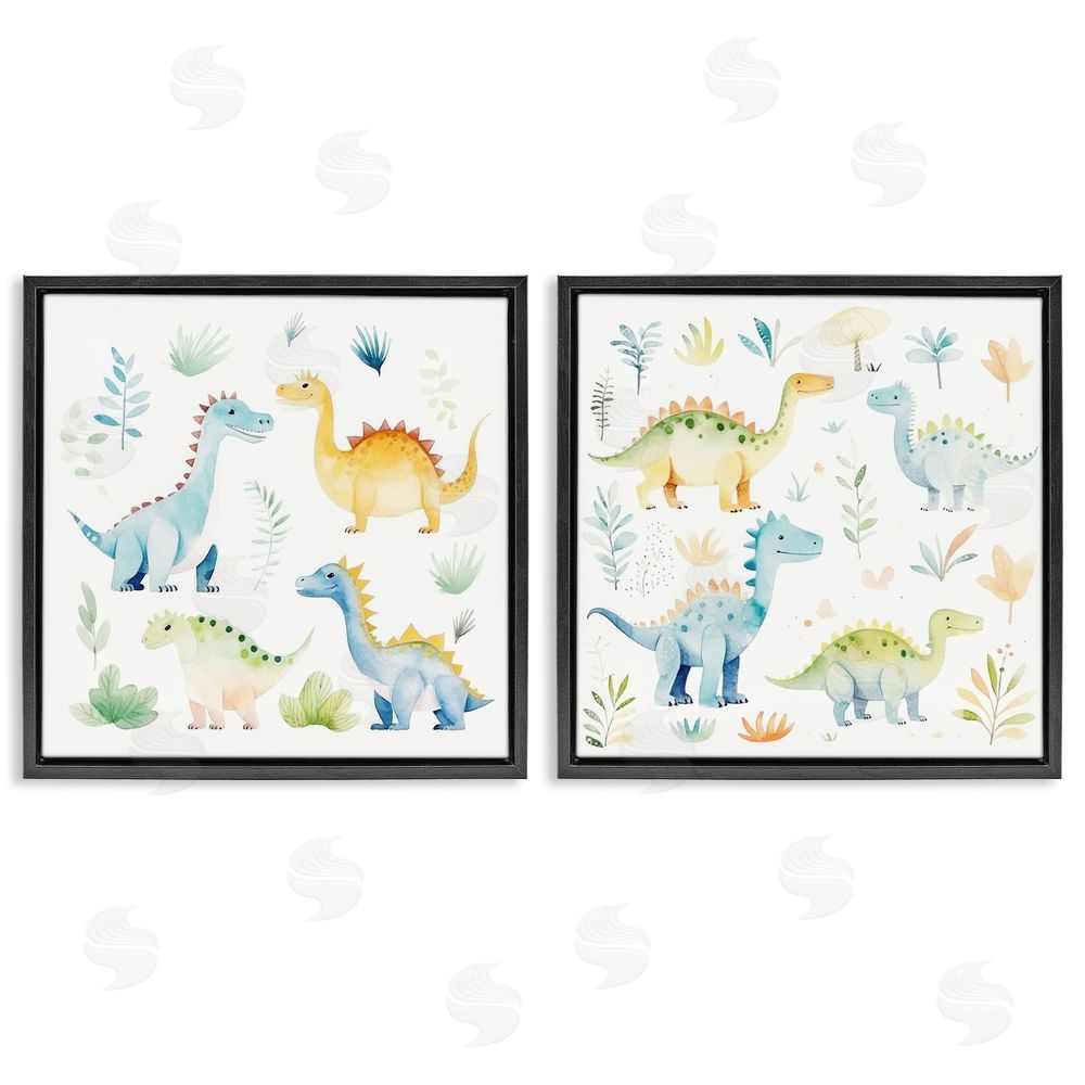 Lazar Studio Playful Dinosaur Wonders Black Floating Framed Canvas Wall Art