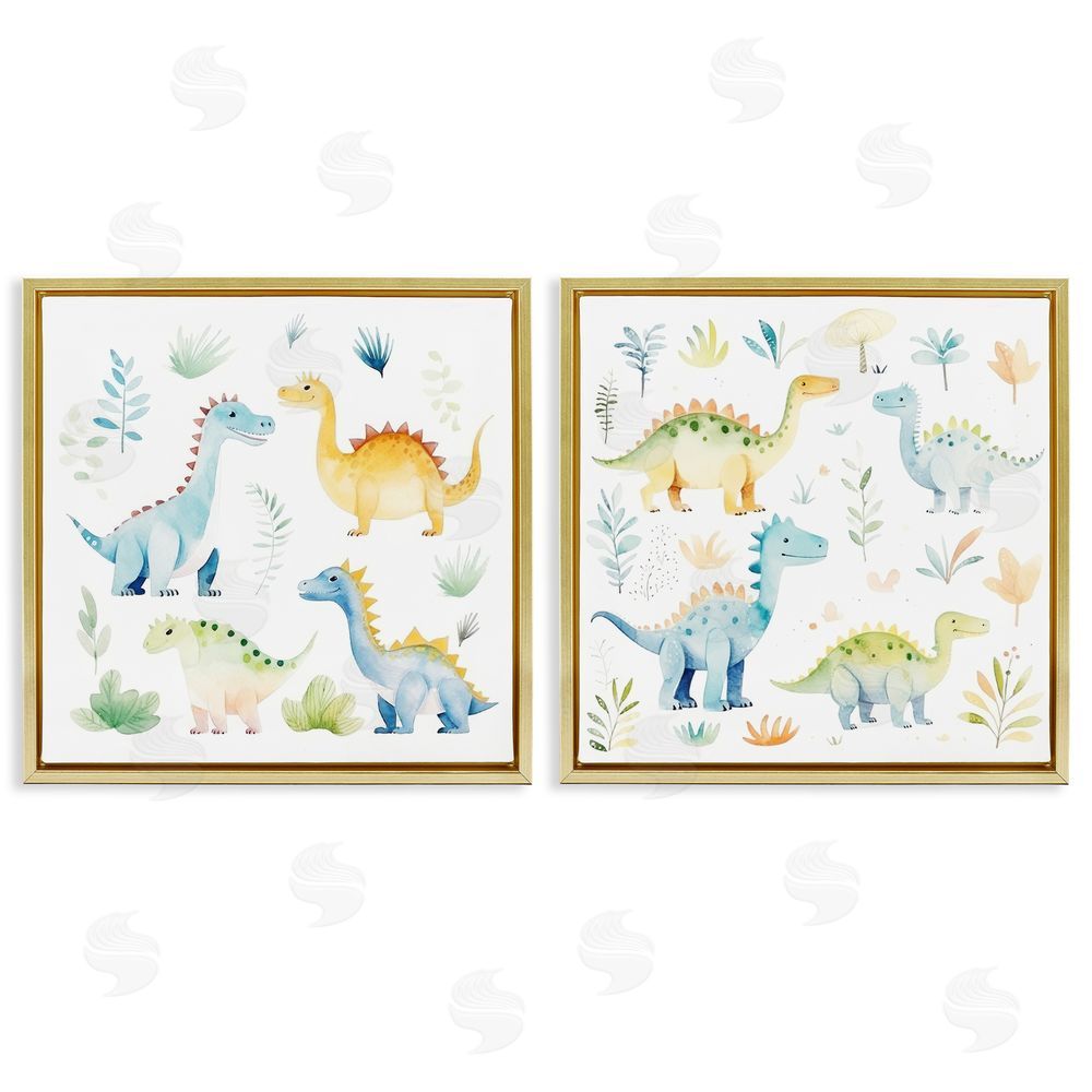 Lazar Studio Playful Dinosaur Wonders Gold Floating Framed Canvas Wall Art