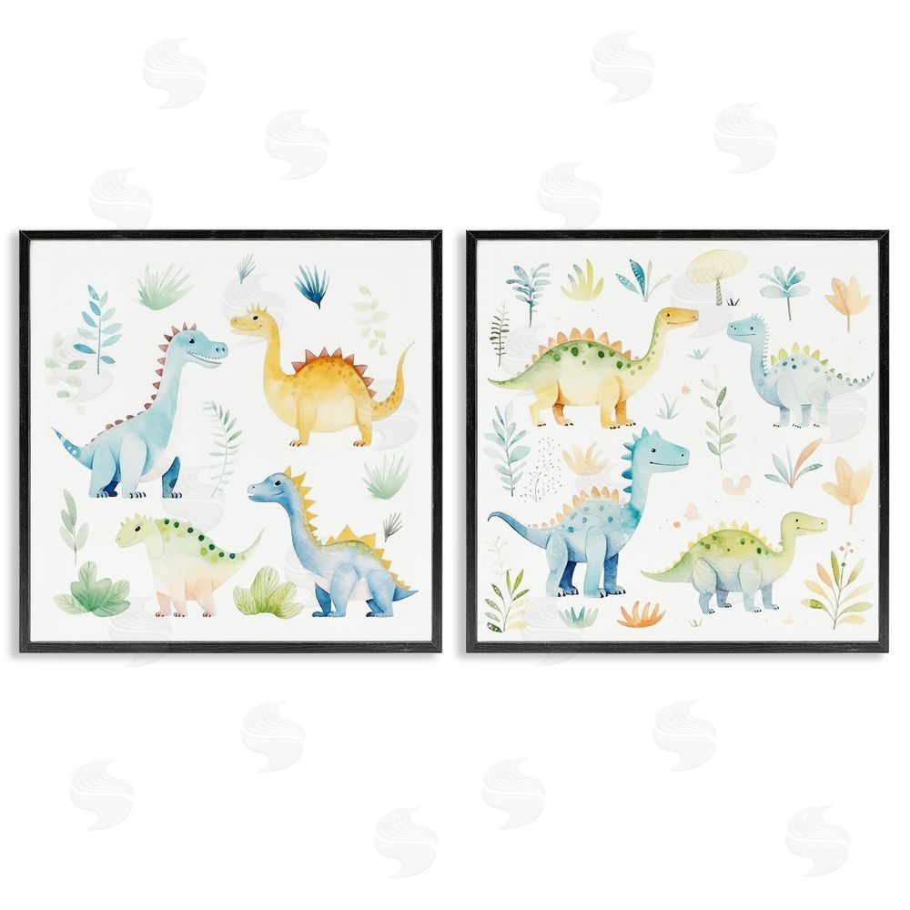 Lazar Studio Playful Dinosaur Wonders Black Framed Giclee Wall Art