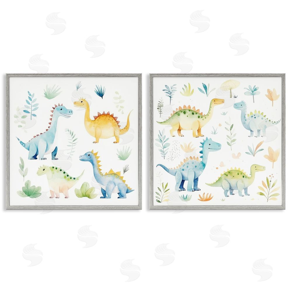 Lazar Studio Playful Dinosaur Wonders Gray Framed Giclee Wall Art