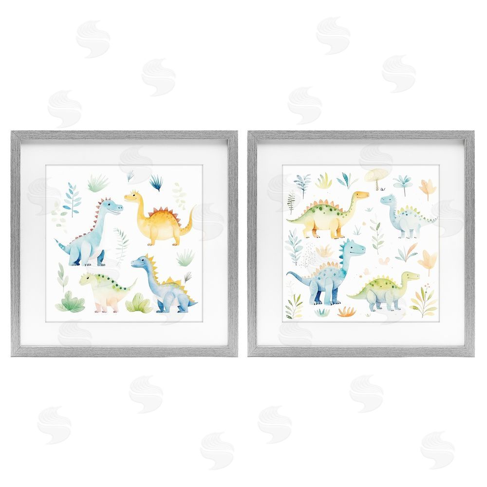 Lazar Studio Playful Dinosaur Wonders Gray Framed Print Under Glass Wall Art