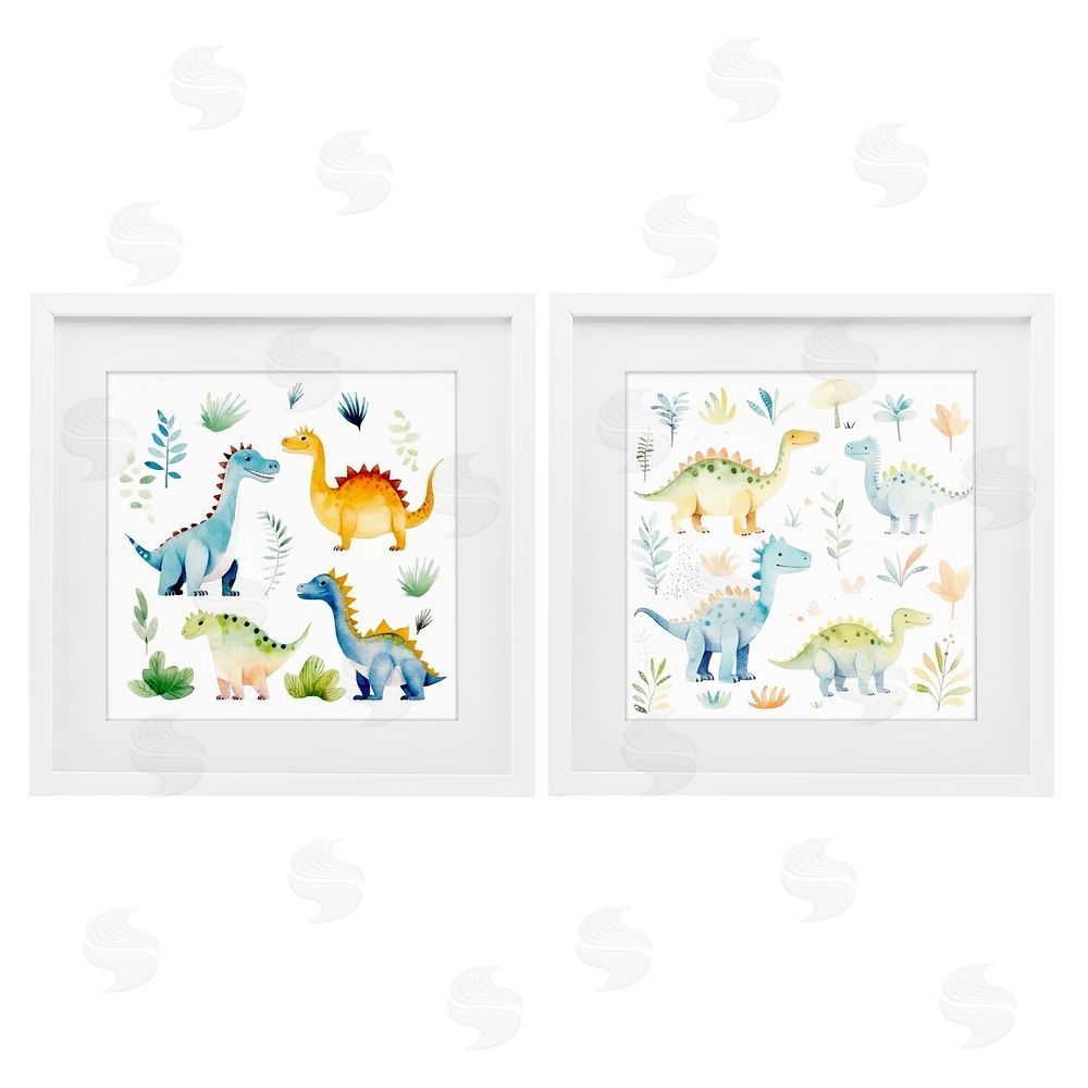 Lazar Studio Playful Dinosaur Wonders White Framed Print Under Glass Wall Art