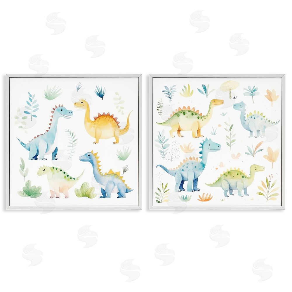 Lazar Studio Playful Dinosaur Wonders White Framed Giclee Wall Art