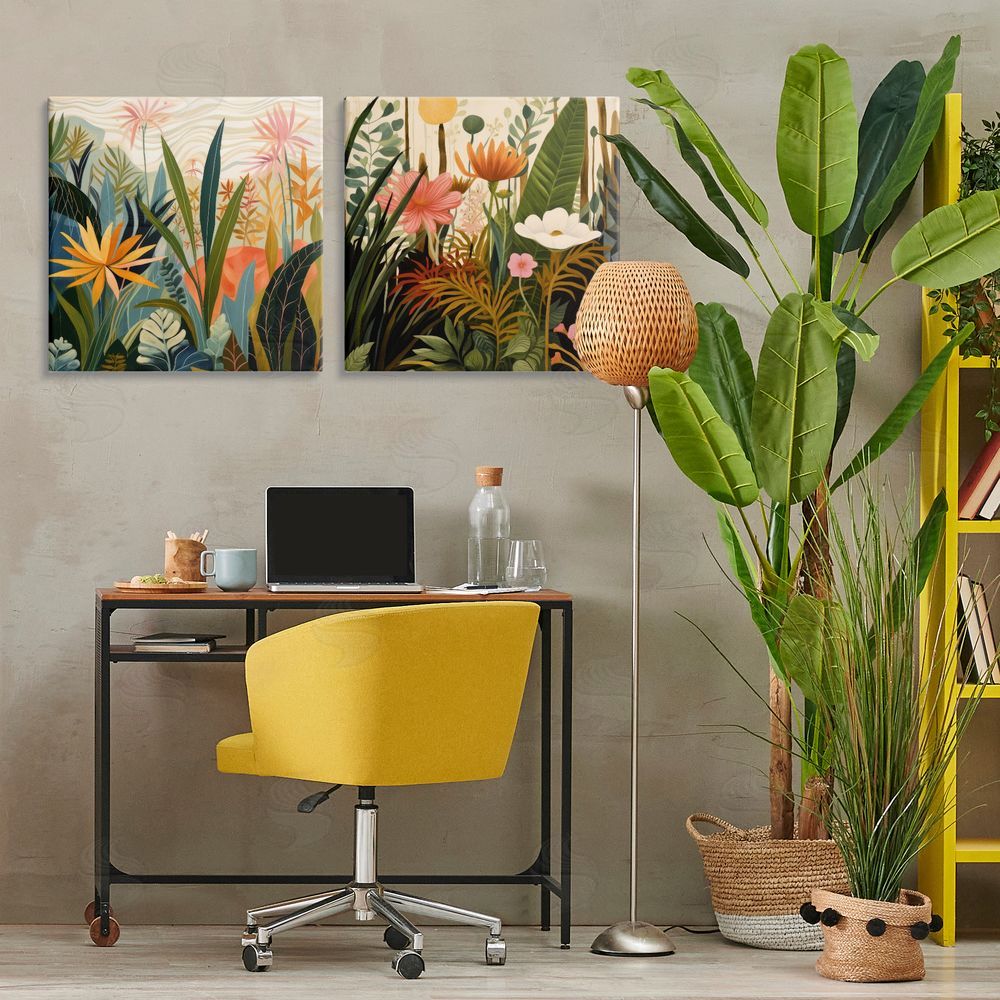 Lazar Studio Botanical Embrace Blooms Stretched Canvas Wall Art Print in Room