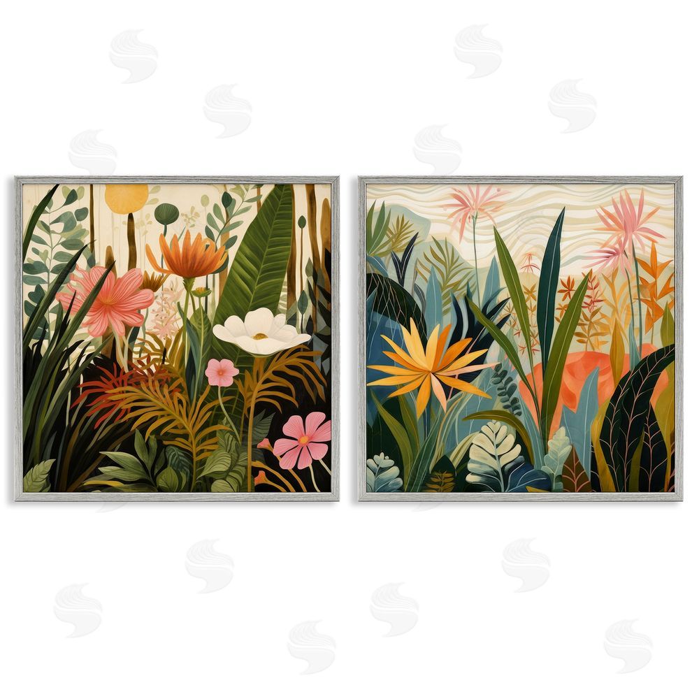Lazar Studio Botanical Embrace Blooms Gray Framed Giclee Wall Art Print