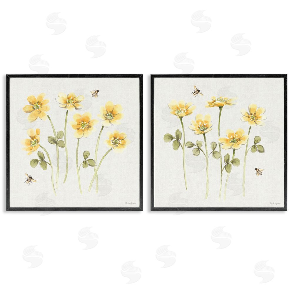 Beth Grove Sweet Honey Flowers & Bees Black Framed Giclee Wall Art Print