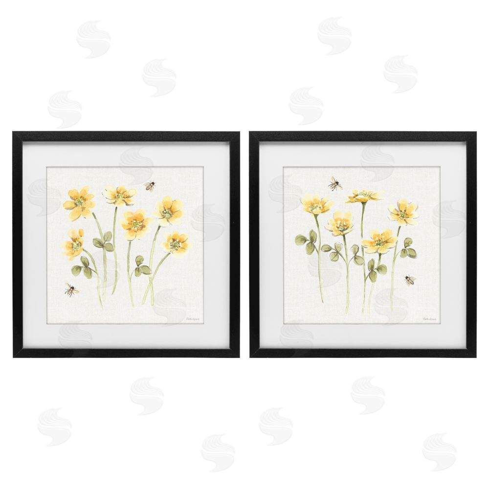 Beth Grove Sweet Honey Flowers & Bees Black Framed Print Under Glass with White Mat Wall Art