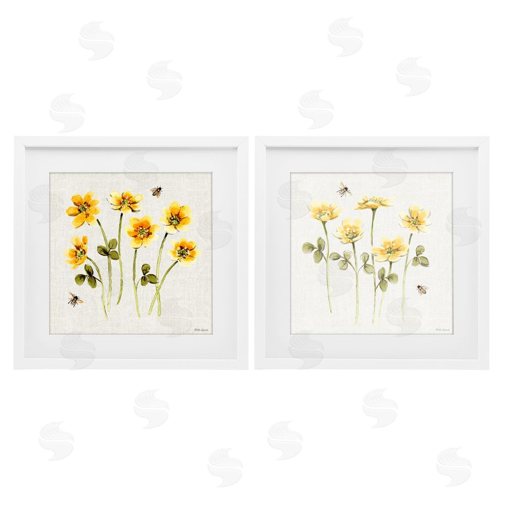 Beth Grove Sweet Honey Flowers & Bees White Framed Print Under Glass with White Mat Wall Art