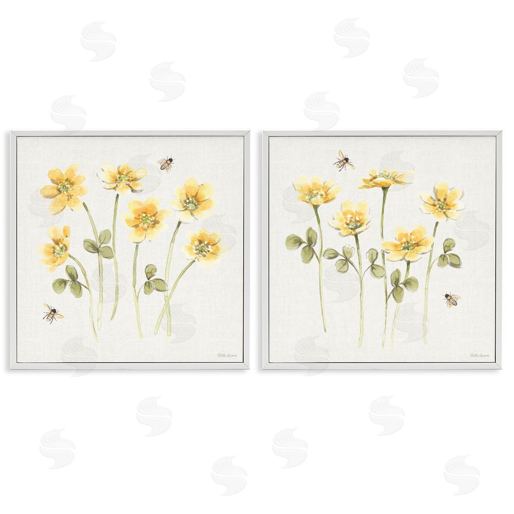 Beth Grove Sweet Honey Flowers & Bees White Framed Giclee Wall Art Print